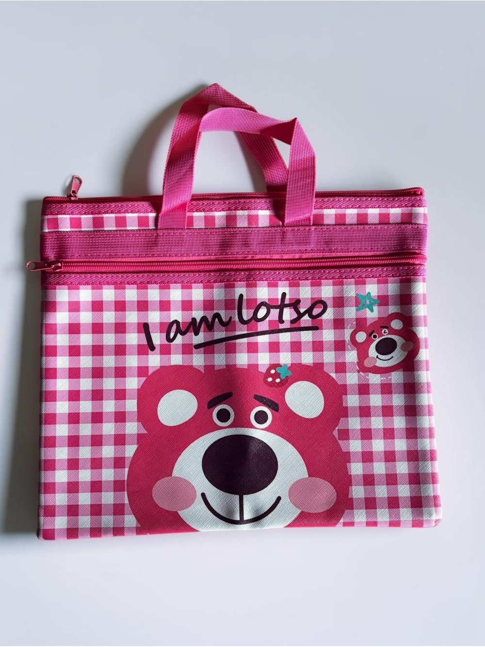 Pink Latso Checkered Zipper Laptop Bag